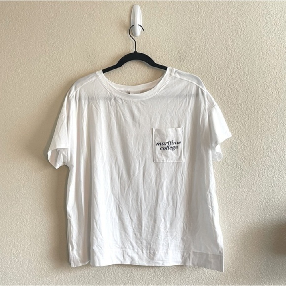 NWT Maritime College Cropped Boxy White Short Sleeve Pocket Tee Womens Small
